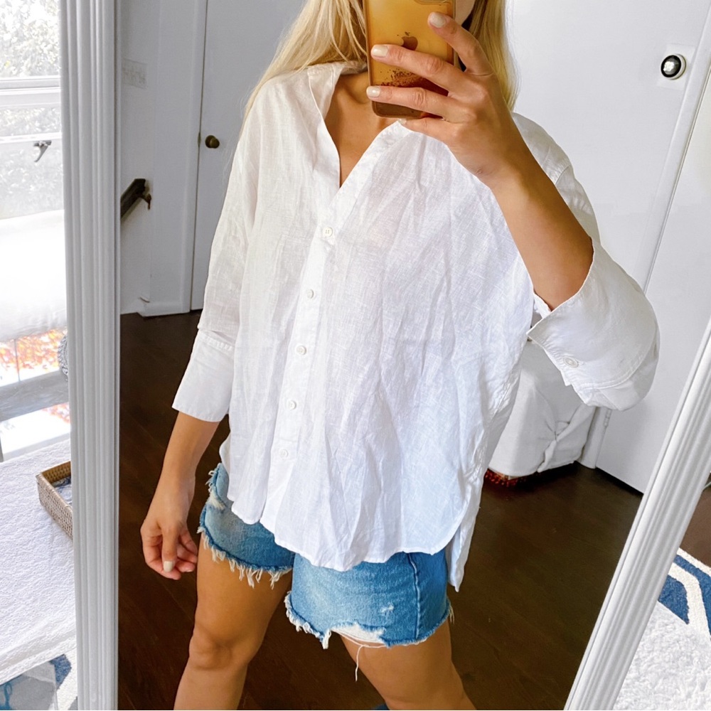 🐚 ZARA WHITE LINEN LOOSE FIT COLLARED SHIRT! - Picture 4 of 12